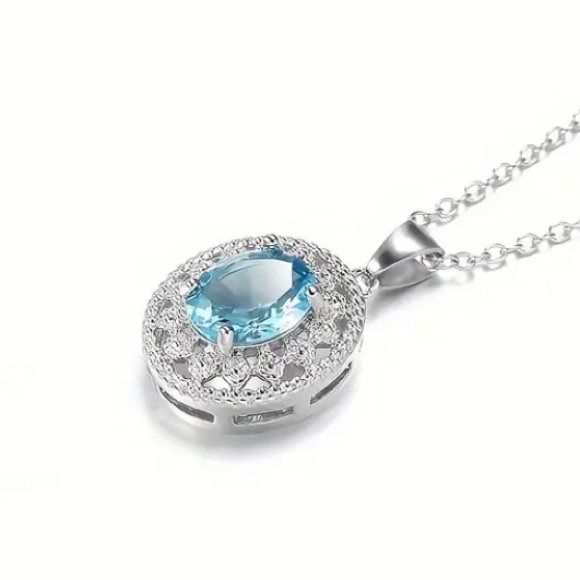 Elegant Blue Topaz Silver Toned Necklace - Picture 3 of 3